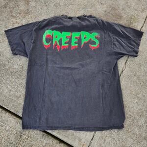 Vtg 90s CREEPS The Cramps Style Spellout Logo Graphic Punk Band T Shirt Black XL